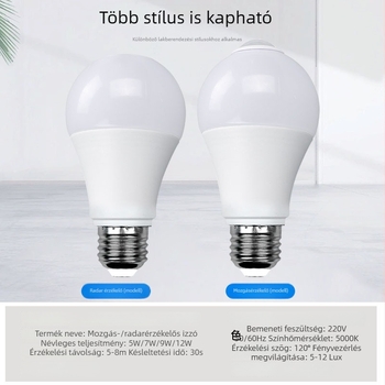E27-es LED izzó infravörös mozgásérzékelővel, folyosóhoz és lépcsőházhoz – 220V, 1080 lm, IP65