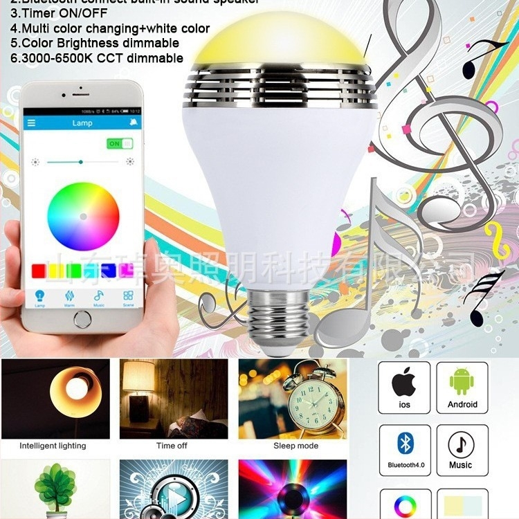 Bluetooth LED lámpa zenei ritmussal, okostelefonos vezérléssel, fényerő és színállítás