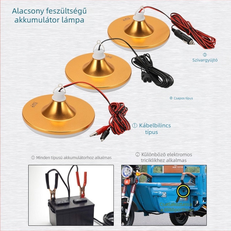 12V LED UFO lámpa – alacsony feszültségű DC világítás, 48–60V kompatibilis, akkumulátoros lámpa éjszakai piacokra