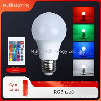 RGB színváltó izzó távirányítóval, 220V, E27 foglalat, A60, ünnepi hangulat