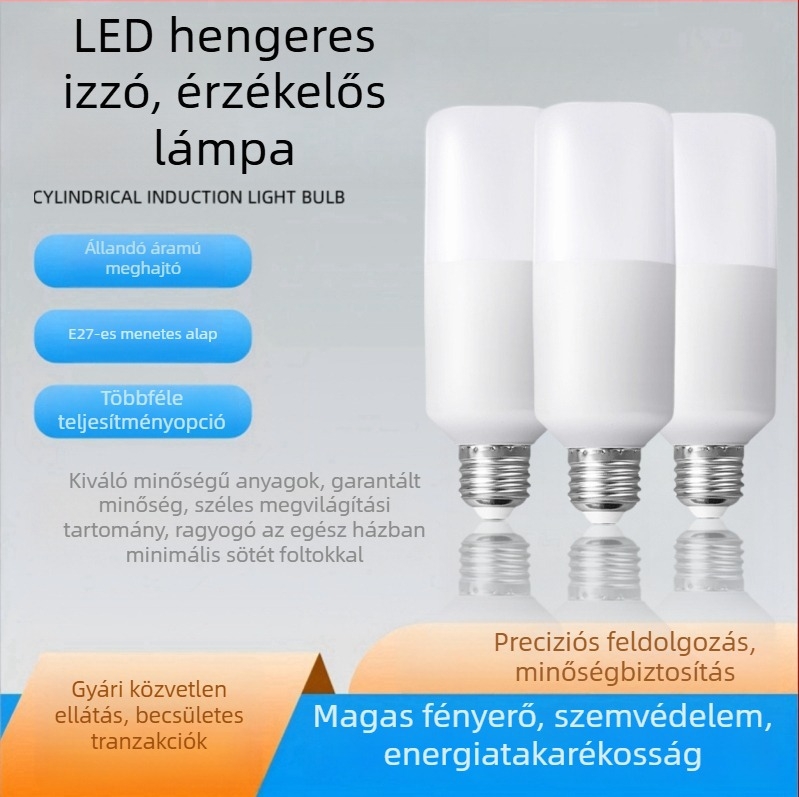 LED hengeres izzó, E27-es foglalattal, műanyag bevonatú alumínium test, nagy fényerő, energiahatékony otthoni világítás