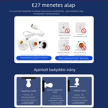 E27 infravörös mozgásérzékelős fénycső lépcsőházhoz és folyosóhoz – hang- és fényvezérlés
