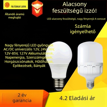 LED alacsonyfeszültségű izzó, AC/DC 12–85V, E27 foglalat, 120° fényvonal, CRI 80–90, IP54