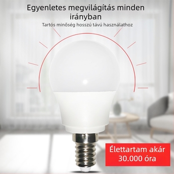 LED izzó műanyag bevonatú alumínium házzal, 5W, E14 csavaralj, 360° sugarú fény, IP65, energiahatékony LED fényforrás, modell QP6038