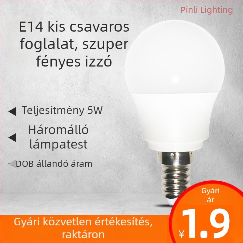 LED izzó műanyag bevonatú alumínium házzal, 5W, E14 csavaralj, 360° sugarú fény, IP65, energiahatékony LED fényforrás, modell QP6038