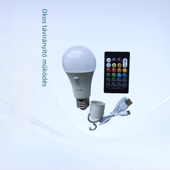 RGB érintéses, távirányítós vészvilágító gömblámpa akkumulátorral, végtelen fényerő-szabályozással, E27 foglalat, USB LED-lámpa