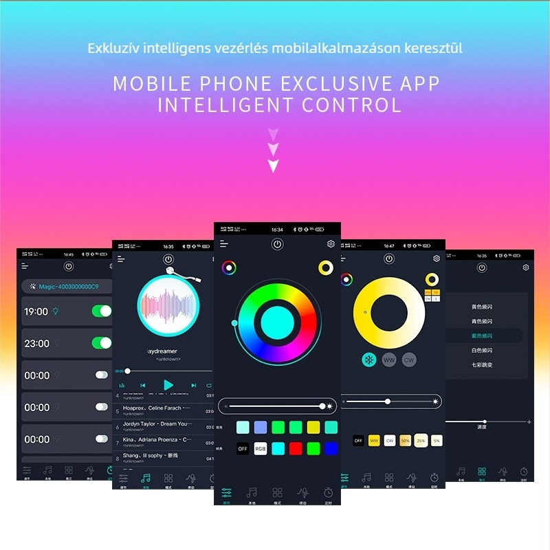 Okos LED izzó alkalmazásvezérléssel, RGB, 9W, E27, Bluetooth, graffiti stílusú dizájn