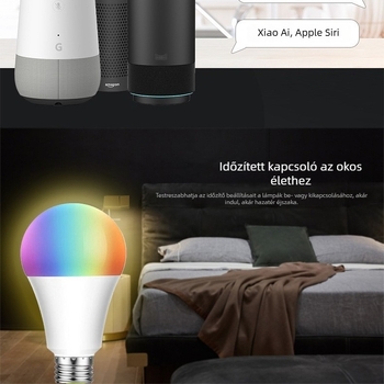 Wi-Fi és Bluetooth okos LED‑izzó, vezérlés alkalmazással, E27 foglalat, RGBWW, fényerő szabályozható