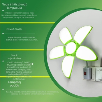 Ötlevelű lótusz LED lámpa, nagy teljesítmény, energiatakarékos, összecsukható, E27-es foglalat, beltéri/kültéri