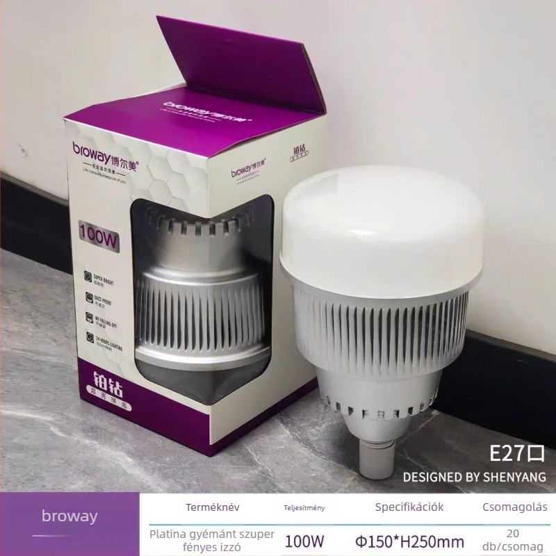 Bolmei Platinum Diamond LED nagy teljesítményű izzó, E27-es foglalattal, 150W–200W, ipari világítás