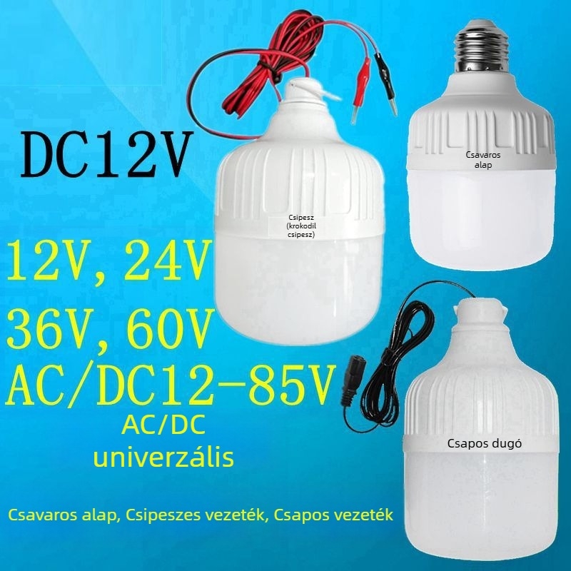 LED alacsonyfeszültségű izzó, 12–85V AC/DC, E27 foglalat, elektromos járművekhez
