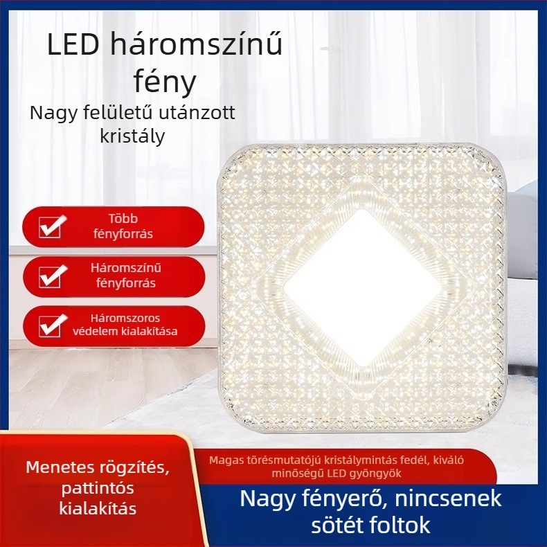 LED kristály gömblámpa E27-es csavaros bázissal, balkonyra, hálószobába, nappaliba és dolgozószobába, háromszínű fényváltás