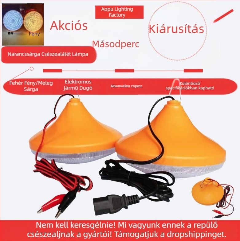 LED repülő tányér lámpa, IP65, 2300 lm, E27 foglalat, USB táplálás, 12V DC, műanyag test