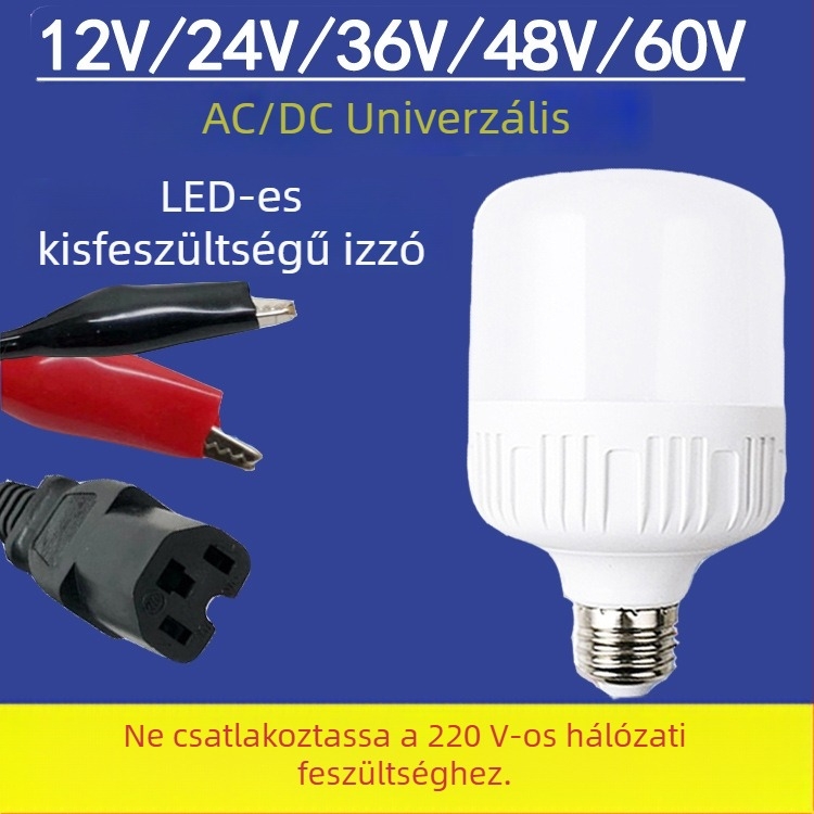 E27-es LED alacsony feszültségű izzó, AC/DC 12V, kompatibil 24V/36V/48V/60V, akkumulátor és napenergia alkalmazásokhoz, modell G-1063
