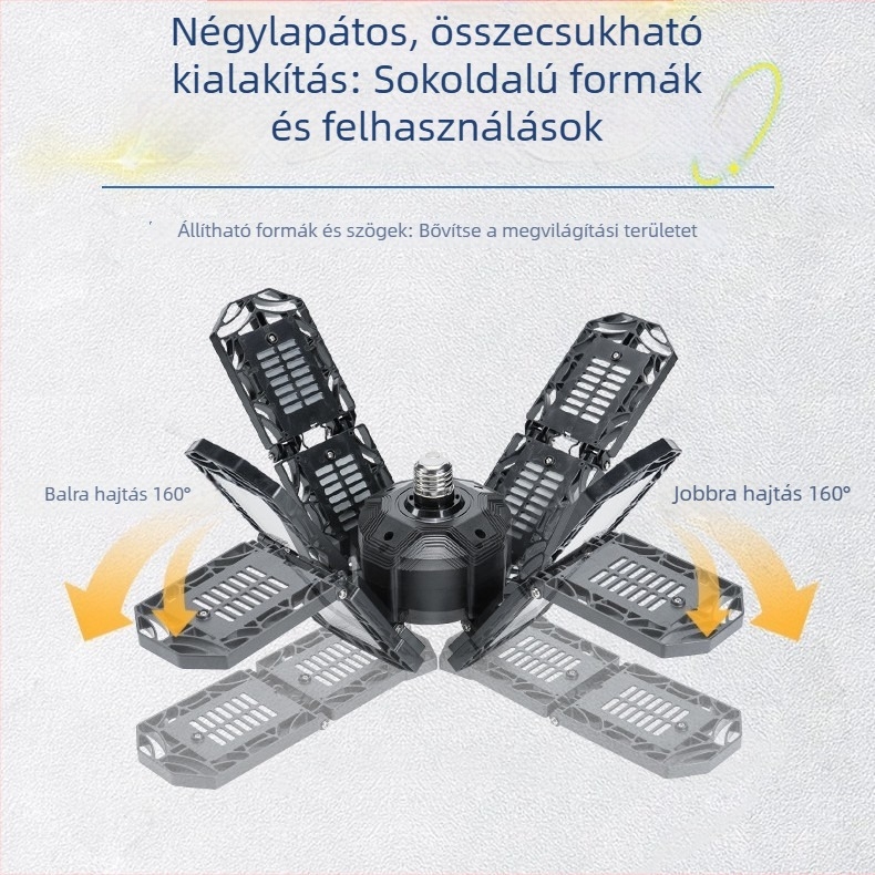 Összecsukható LED ipari és bányászati garázslámpa, 200W, 8-LED modul