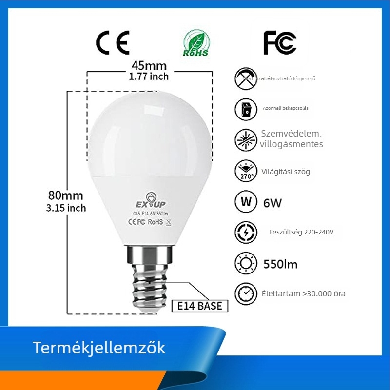 E14 LED-izzó, rendkívül világos, mini csavaros foglalat, 6W, melegfehér fény, 220V, otthoni használatra