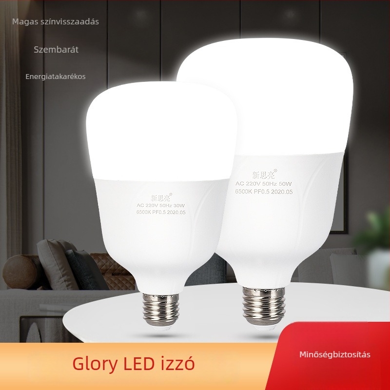 LED gömblámpa műanyag házzal és alumínium burkolattal, E27 foglalat, energiatakarékos, rendkívül fényes otthoni megvilágításhoz, IP65