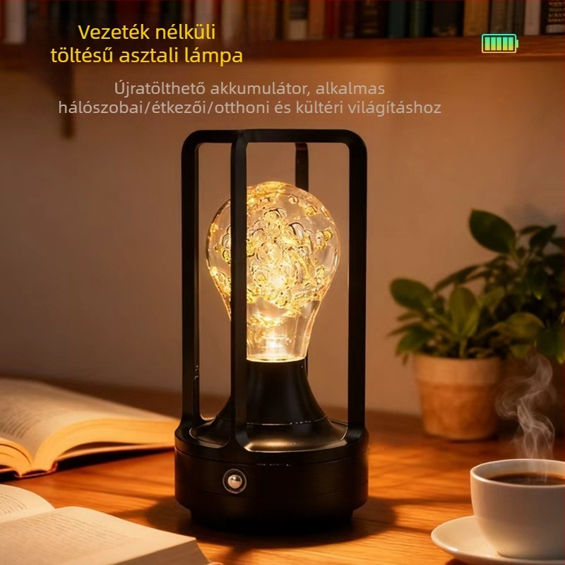 LED asztali lámpa ipari stílusban, érintéses vezérléssel és töltéssel, három színhőmérsékletű ambient világítással