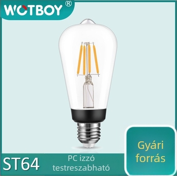 ST64 LED Edison szálas izzó, PC műanyagból, ütésálló, függőlámpa, nagy teljesítmény, retro ipari stílus