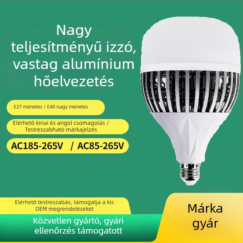 LED izzó vékony bordázott hűtőbordákkal, E27-es foglalat, 50–200 W, ipari világítás, ultra fényes, energiahatékony