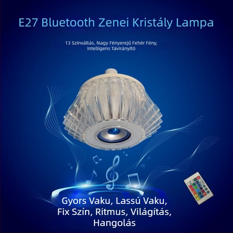 E27-es Bluetooth okos LED izzó, 13 szín RGB és fehér fény, nagy fényerő, távirányító