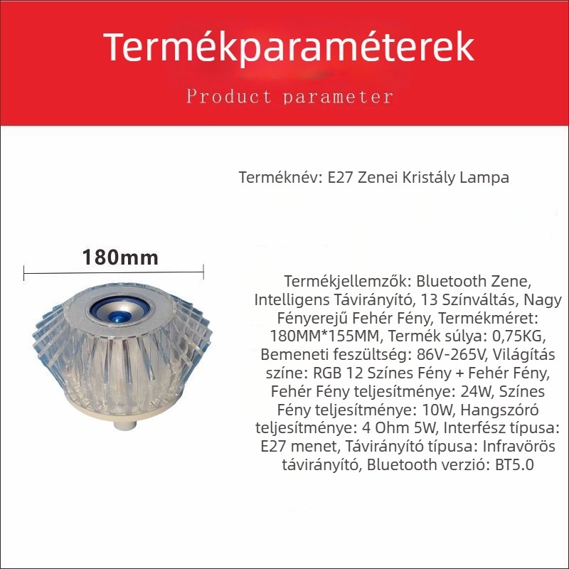 E27-es Bluetooth okos LED izzó, 13 szín RGB és fehér fény, nagy fényerő, távirányító