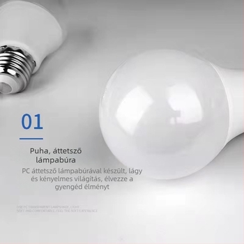 LED égő E27-es foglalattal, műanyag bevonatú alumíniumtest, beltéri használatra, nem dimmelhető
