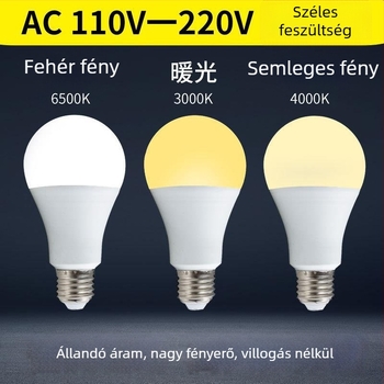 LED lámpa műanyag bevonatú alumínium ház, 110–265V, forma A19, foglalat E27/B22, 5000 lm, IP44