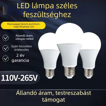 LED lámpa műanyag bevonatú alumínium ház, 110–265V, forma A19, foglalat E27/B22, 5000 lm, IP44