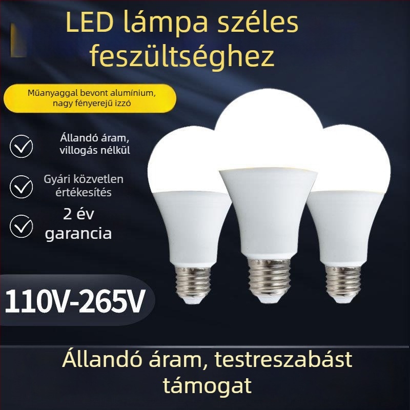 LED lámpa műanyag bevonatú alumínium ház, 110–265V, forma A19, foglalat E27/B22, 5000 lm, IP44