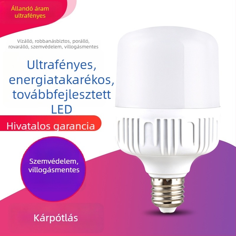 LED-lámpa E27-es foglalattal, műanyag burkolat, rendkívül fényes, energiatakarékos, otthoni használatra