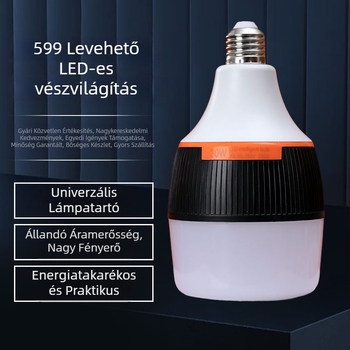 LED leválasztható vészvilágítás, beépített akkumulátorral, E27 alapú, kültéri kempingezéshez és áramszünetekhez