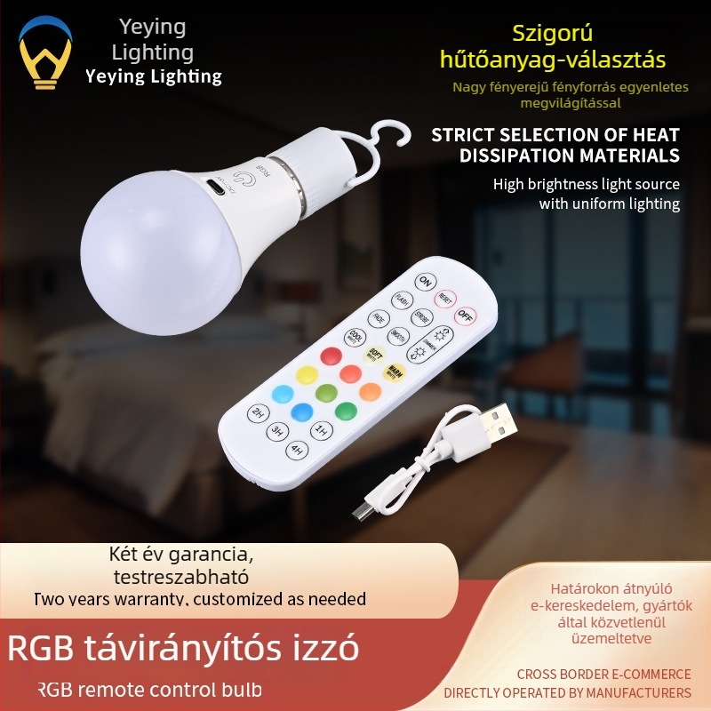 RGB színváltós LED izzó távirányítóval, A60-as méretű, műanyag bevonatú alumínium ház, környezeti világítás