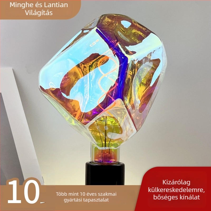 DIY meteorit bevonatú LED izzó, E27/E26-os foglalat, dekoratív LED szálas lámpa, 4W, borostyánüvegből készült külső
