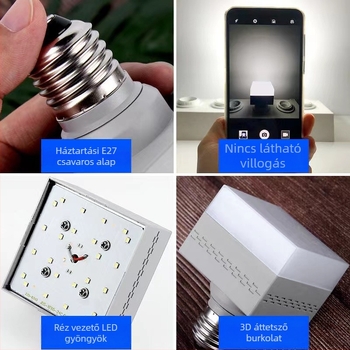 Energiatakarékos LED izzó nappaliba, E27 aljzat, négyzet alakú lámpa, szemvédő világítás