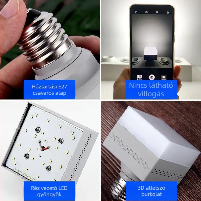 Energiatakarékos LED izzó nappaliba, E27 aljzat, négyzet alakú lámpa, szemvédő világítás