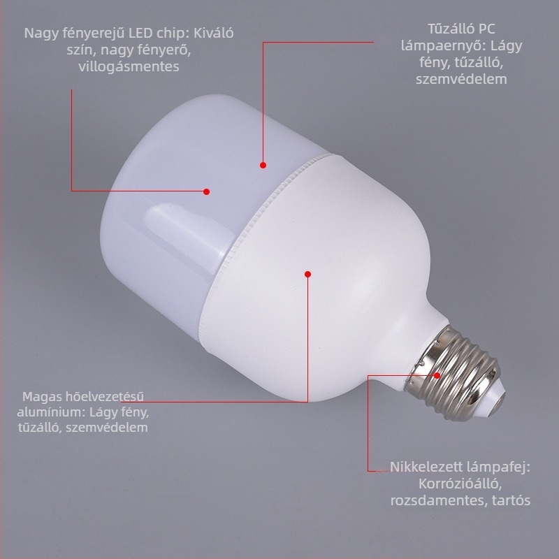 LED gömb lámpa E27, 3000 lm, 180° sugárzási szög, CRI 80–90, PF 0,6, IP55, nem dimmerelhető, méretek Ø100×180 mm, energiatakarékos, 2 év garancia, RT-QP03