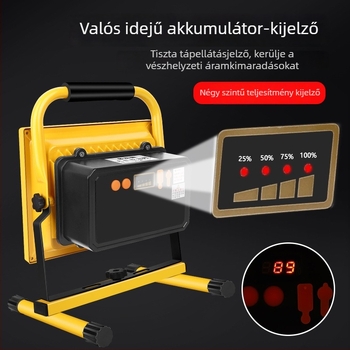 Tölthető LED-reflektor otthoni vészvilágításhoz; hordozható ultra‑fényes LED lámpa áramkimaradásra, kültéri munkahelyekhez és kempingezéshez.