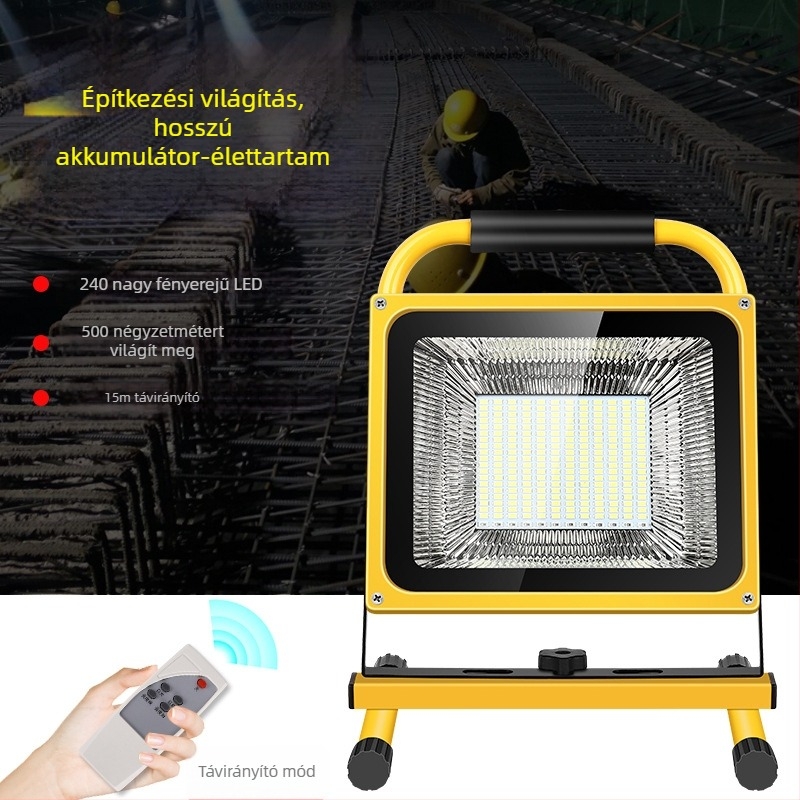 Tölthető LED-reflektor otthoni vészvilágításhoz; hordozható ultra‑fényes LED lámpa áramkimaradásra, kültéri munkahelyekhez és kempingezéshez.