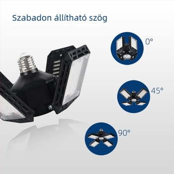 LED hajtogatható négyleveles mennyezeti lámpa garázs, raktár és üzem számára — 60W, 8000 lm, IP43, magas CRI