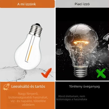 A19 műanyag ütésálló LED filament lámpa, E27 foglalattal, 3V/24V/220V, retro Edison-stílus