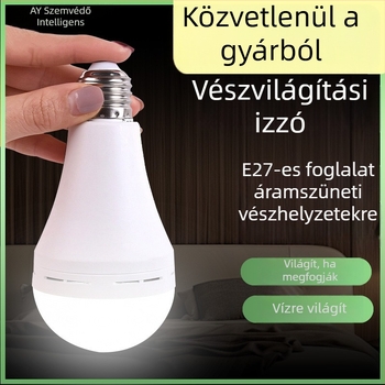 Újratölthető LED vészvilágítás lámpa E27-es foglalattal, IP54, beépített akkumulátor, 7–20W, otthoni használatra és világításra áramszünet idején