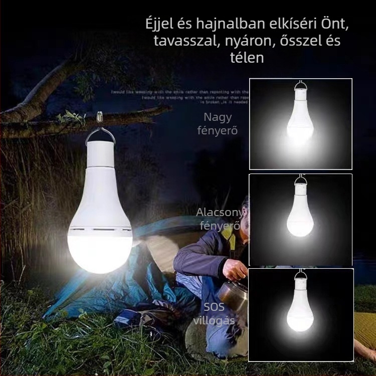 Újratölthető LED vészvilágítás lámpa E27-es foglalattal, IP54, beépített akkumulátor, 7–20W, otthoni használatra és világításra áramszünet idején