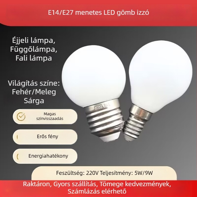 Dragon Ball LED izzó G45, nagy fényerő, 5W/9W, 220V, E14/E27 foglalat, asztali lámpához, csillárhoz és falikarhoz