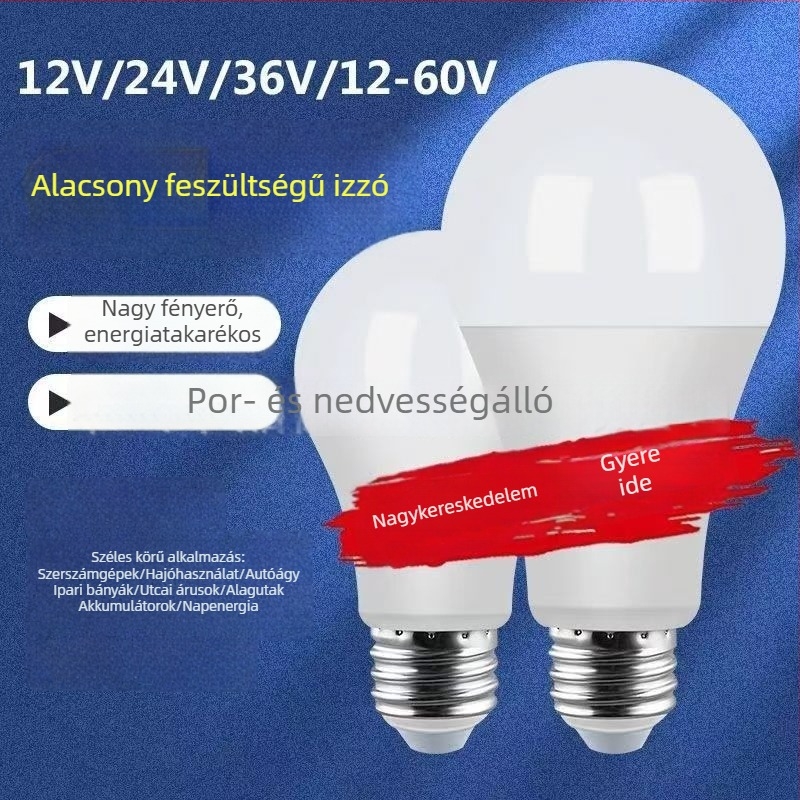 LED gömb alakú izzó E27 foglalattal, alacsony feszültségű, energiatakarékos, 12-85V, 15-20W, 360° sugárzás, 90 lm, IP66