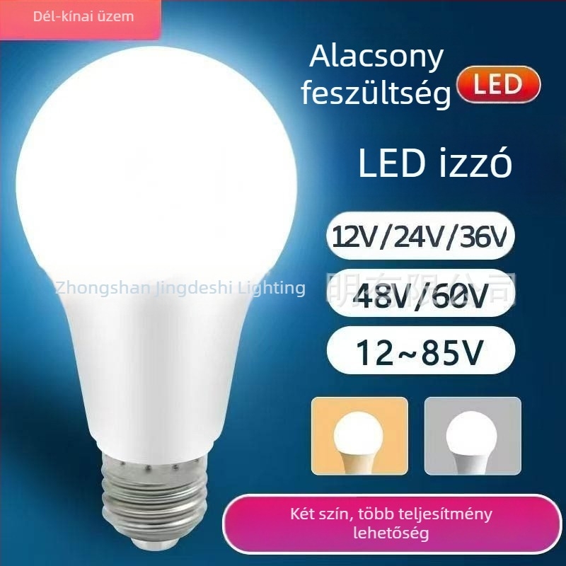 LED gömb alakú izzó E27 foglalattal, alacsony feszültségű, energiatakarékos, 12-85V, 15-20W, 360° sugárzás, 90 lm, IP66