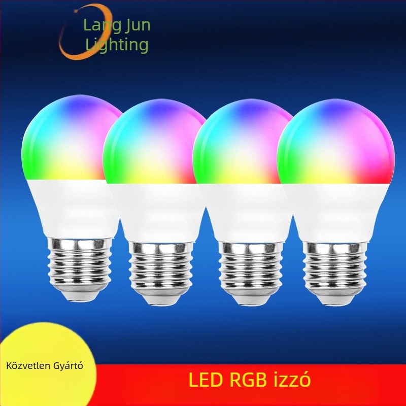 RGB LED A19 izzó távirányítóval, színváltó, fényerő-szabályozható, műanyag bevonatú alumínium ház, E27 foglalat