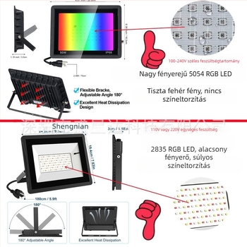 RGB kültéri LED reflektor, vízálló, távirányítós, 50W/100W, több színű világítás fákhoz és kerthez