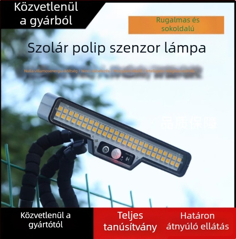 Napelemes nyolcszárnyas csipeszes lámpa kerthez, kültéri LED világítás szenzorral