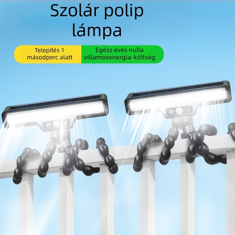 Napelemes nyolcszárnyas csipeszes lámpa kerthez, kültéri LED világítás szenzorral